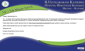 16 - 19 Nisan 2015 II.Uluslararası Katılımlı Deneysel Hematoloji